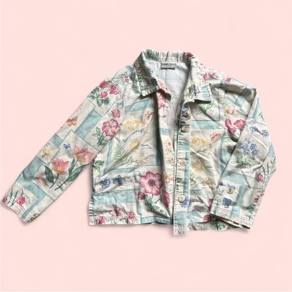 Cold Water Creek Button Jacket Women’s Small Blue Floral Collared Long Sleeve